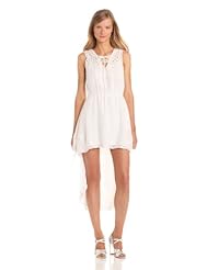 Dots Print Sleeveless Polyester High-Low-Hem Lace Embroidered Peasant Dress 