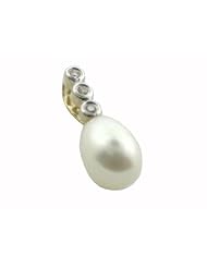 Cultured Pearl Drop Pendant with Diamonds, 14k Gold