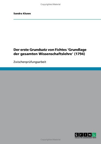 Der erste Grundsatz von Fichtes 'Grundlage der gesamten Wissenschaftslehre' (1794)