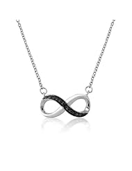 Sterling Silver 16" + 2" extension Pave-look and Black Diamond Accent Infinity Figure 8 Necklace
