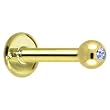 14 Gauge Solid 14KT Yellow Gold 1.5mm Genuine Topaz Internally Threaded Labret - 5/16" 3mm