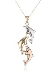 Klassics 10k Tri-Colored Yellow, White and Rose Gold Dolphin Pendant Necklace, 19.35