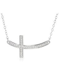 Silver Sideways Cross Diamond Pendant Necklace, 16.9" (1/10cttw)