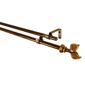 BCL Drapery Hardware, Leaf Double Curtain Rod, Antique Gold Finish, 86-inch to 120-inch by BCL Drapery Hardware
