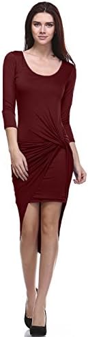 Urban Trend USA Burgandy Women's Stretch High-low Asymmetrical Knot Draped Dress (L)