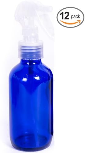 ZenXoilz 4oz - 12 Pack Blue Glass Bottle with Trigger Sprayer for Aromatherapy Oils