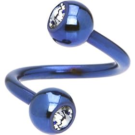 Blue Crystal Swarovski Anodized Titanium Spiral Belly Ring
