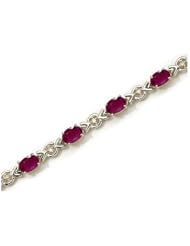 10K White Gold Oval Ruby and Diamond Bracelet