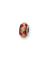 Red and Yellow Dotted, Glass Charm for 3mm Charm Bracelets
