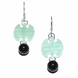 31iTE3i8 5L. SL160  Sterling Silver Jade Longevity Chinese Character w/ Charcoal Jade Bead Earrings