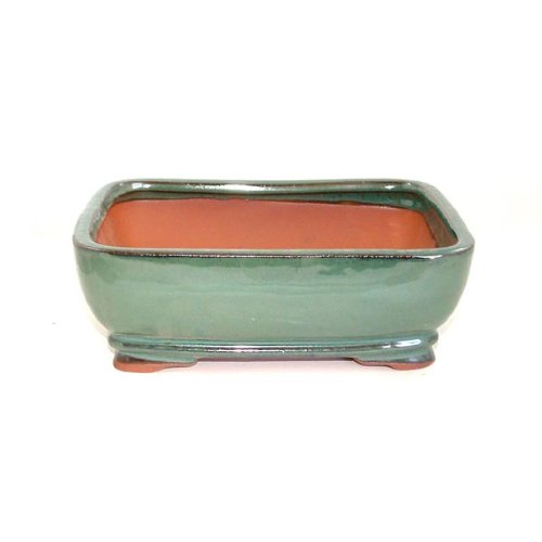 18cm Green Rectangular Glazed Bonsai Pot