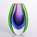 Hand Blown Purple, Blue, & Green Sommerso Oval Art Glass Vase 10" tall