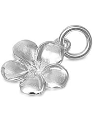 Sterling Silver Plumeria Pendant Best Seller Flower Cute Charm Pure 925 New 12mm with 1.8mm Curb Chain