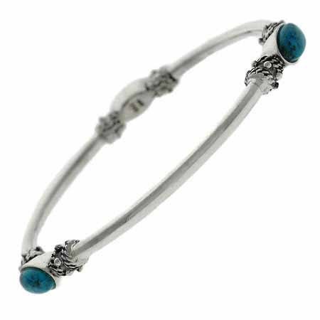 Sterling Silver Blue Reconstituted Turquoise Stone Bali Beaded Bangle