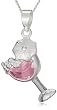 Silver Pink Cubic Zirconia Cocktail Glass Pendant + Curb Chain 46cm Adjustable