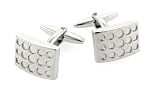 Unusual rectangular silver plated cufflinks with circular indent accents with presentation box
