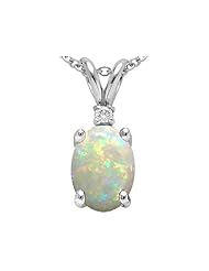 Tommaso Design (tm) Oval 7x5mm Genuine Opal and Diamond Pendant