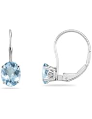 1.50 Cts of 7x5 mm AAA Oval Aquamarine Stud Earrings with Scroll Lever Backs in 14K White Gold