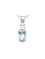 1.5 Carat Genuine Aquamarine Oval Diamond Pendant .925 Sterling Silver Rhodium Finish White Gold Quality