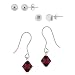 Sterling Silver Red Swarovski Elements Drop Earrings, Ball Stud Earrings and Swarovski Elements Aurore Boreale Stud Earrings Set