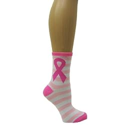 Pink Ribbon Breast Cancer Awareness Relay for Life Crew Socks Great for Fundraising Walk Survivor (Style 11)