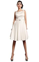 A-line Crystal Beaded Lace Knee Length Satin Sleeveless Scoop Neck Natural   Waistline  Dress