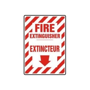 FIRE EXTINGUISHER (BILINGUAL FRENCH – EXTINCTEUR) Sign – 10\” x 7\” Adhesive Vinyl