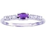 14K White Gold Marquis Gemstone and Diamond Anniversary Ring-Amethyst, size5.5