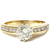 1.50CT (1CT Center) Genuine Diamond Engagement Ring Channel Set Yellow Gold 14k