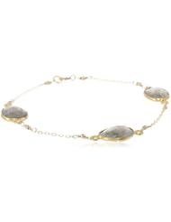 3 Station Faceted Labradorite Gold over Silver Clasp Bezel Bead Bracelet, 7.5"