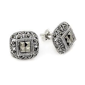 Domed Square Marcasite Post Earrings by West Coast Jewelry