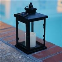 Solar Plastic LED Candle Light with Metal Window Lantern