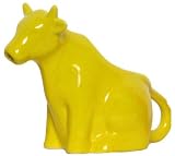 Stoneware Pottery Yellow Sitting Cow Creamer 6"L 5"H, 6oz Set of 2