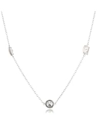 Sterling Silver Rectangle and Circle Cubic Zirconia Station Necklace