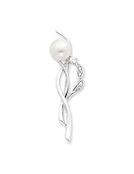 Sterling Silver Cz Freshwater Pearl Pin