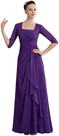 Heyivogue Square Half Sleeves Beading Ruched Mother of the Brides Dress 4574