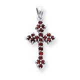 14k White Gold Garnet Budded Cross Pendant