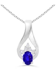 Fashion Round Diamond and Oval Tanzanite Pendant Necklace - 0.7 ct TGW