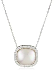 Majorica 15mm White Square Mabe Cubic Zirconia Pendant Necklace