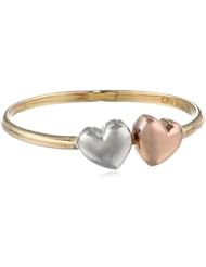 14k Tri-Color Gold Double Heart Ladies Ring, Size 7
