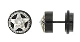 Black Anodized Stainless Steel Fake Plugs with CZs Surrounding Star Crystal Design - 16g Wire - 11mm - Sold as a Pair
