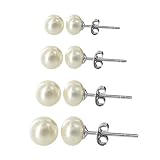 Sterling Silver 6mm 7mm 8mm 9mm Fresh Water Cultured Pearl Post Back Stud Earrings Set