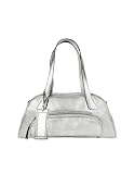 Julia Cocco' Metallic Silver Pebbled Leather Bowler Satchel Bag