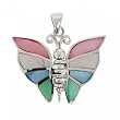 Silver Butterfly Pendant Multi Color Mother of Pearl