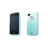 New Metal Aluminum Back Cover + Soft Bumpers Case + Lcd Screen Anti Glare Protector for Apple Iphone 4g (Light Blue)