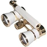 Adorama 3 x 25 Opera Glass Binocular with Built-In Extendable Handle, White with Gold Trim