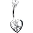 Silver Toned Dual Peace Sign Heart Belly Ring
