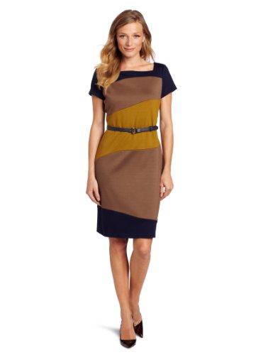 Jones New York Women's Ponte Color Block Wave Sheath Dress, Ink Multi, 4