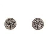 Cute and Tiny Round Tree of Life Stud Earrings in Sterling Silver, #7445