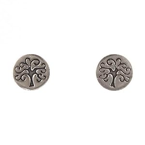 Cute and Tiny Round Tree of Life Stud Earrings in Sterling Silver, #7445